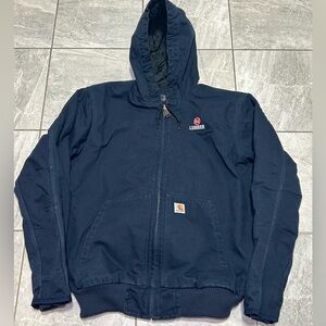 Carhartt J130-M Active Jacket L Tall Quilted Thinsulate Navy Hooded Embroidered